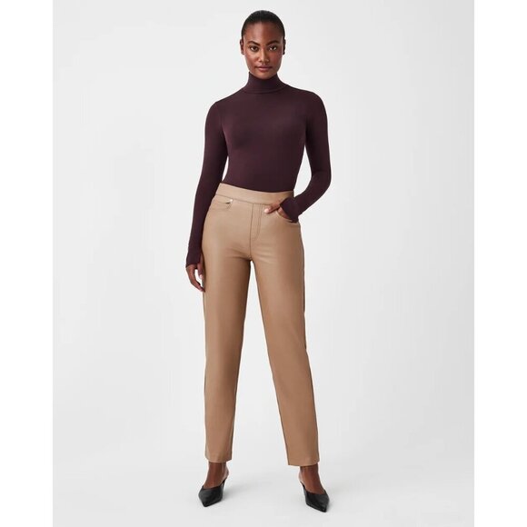 Spanx Leather-Like Straight Leg Pant size Medium Toffee - Picture 3 of 8